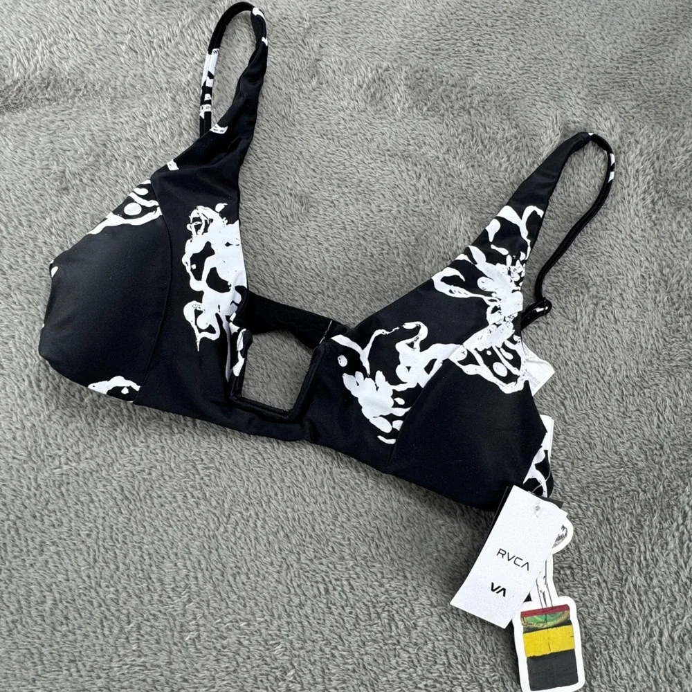 RVCA Sage Floral Bralette‎ Bikini Top Black White Size M XT04TRSB